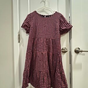 Madewell Pink and navy blue Gingham Mini Dress